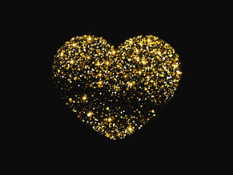 Gold glitter heart on dark background vector