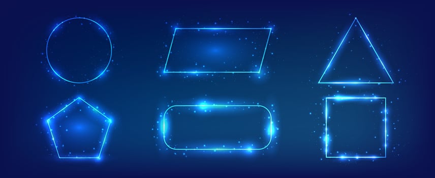 Set of six neon frames with shining effects vector