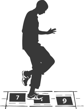 silhouette man playing hopscotch game full body black color only vector