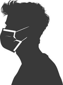 silhouette man using face mask black color only vector