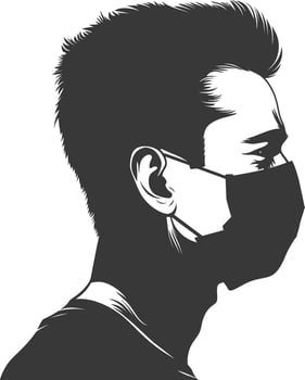 silhouette man using face mask black color only vector