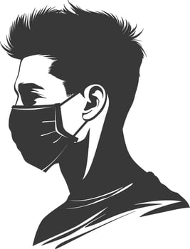 silhouette man using face mask black color only vector