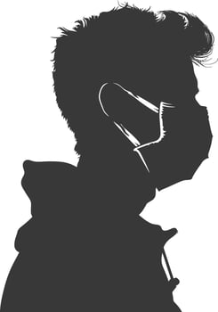 silhouette man using face mask black color only vector