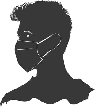 silhouette man using face mask black color only vector