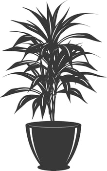 silhouette ornamental plants in pot full body black color only vector