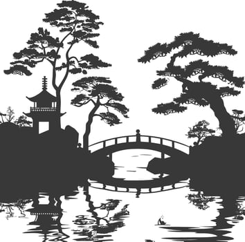 silhouette traditional japanese garden black color only vector