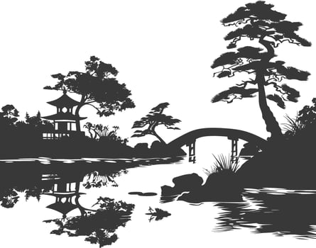 silhouette traditional japanese garden black color only vector