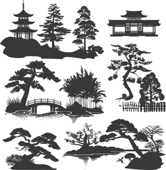 silhouette traditional japanese garden black color only vector