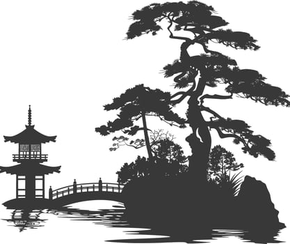 silhouette traditional japanese garden black color only vector