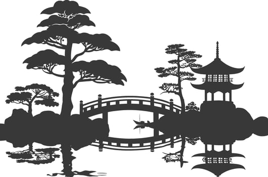 silhouette traditional japanese garden black color only vector