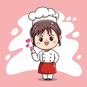 Cute chef girl kawaii character vector
