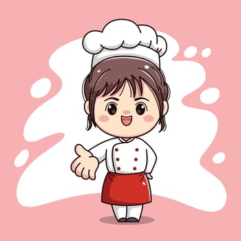 Cute chef girl kawaii character vector