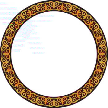 orange and black Kazakh national round pattern, frame. Ethnic ornament of the nomadic peoples of Asia, the Great Steppe, Kazakhs, Kirghiz, Kalmyks, Mongols, Buryats, Turkmens vector