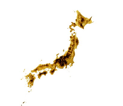 Japan Map Golden metal Color Height map 3d illustration png