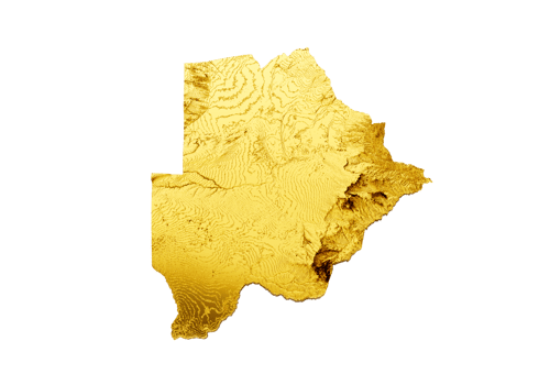 Botswana Map Golden metal Color Height map 3d illustration png