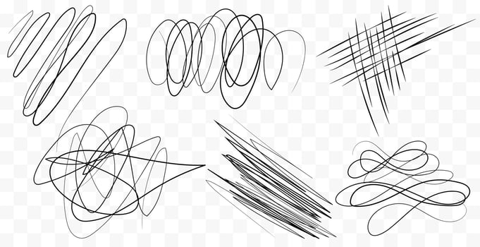 Marker drawn scribble set. Childish drawing. Hand draws calligraphy swirls. Curly brush strokes, marker scrawls as graphic design elements set vector