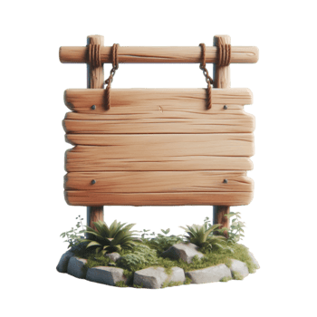 Wooden sign with a rope hanging isolated from background png