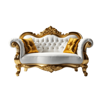 Luxury white and golden single sofa isolated on a transperent background. leather armchairsofa png