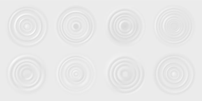 Milk ripple waves. Drop falls on milk, cream dairy product, lotion or white paint, round ripples on surface. Top view liquid circles set vector