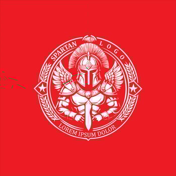 Majestic Spartan Warrior Emblem In White Color on Classic Red Background, Logo Design vector