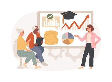Financial literacy of retirees isolated concept illustration. vector