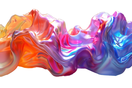 abstract colorful holographic wave fluid isolated on transparent background , png