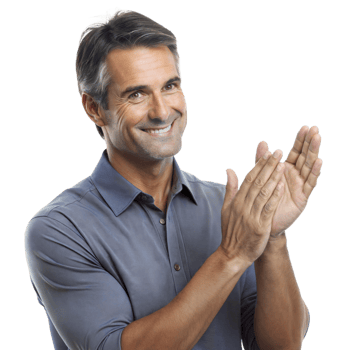 Smiling Man Clapping Hands in Casual Attire png