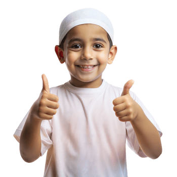 Happy Young Boy Wearing White T-Shirt and Skullcap Giving Thumbs Up png