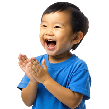 Happy Little Boy Clapping His Hands in a Blue Shirt png