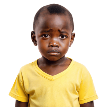 Young African Boy Wearing a Yellow Shirt Looks Pensively at the Camera png