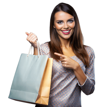 Happy woman holding shopping bags on transparent background png