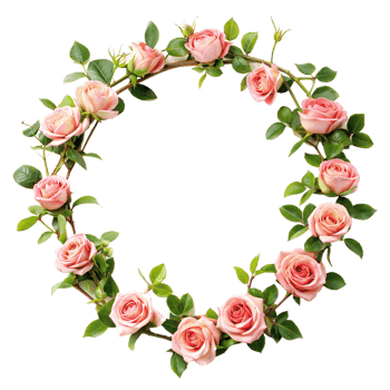 Beautiful floral wreath with pink roses on transparent background png