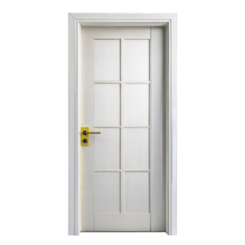 White wooden door with a brass handle on transparent background png