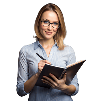 Confident businesswoman taking notes on a transparent background png