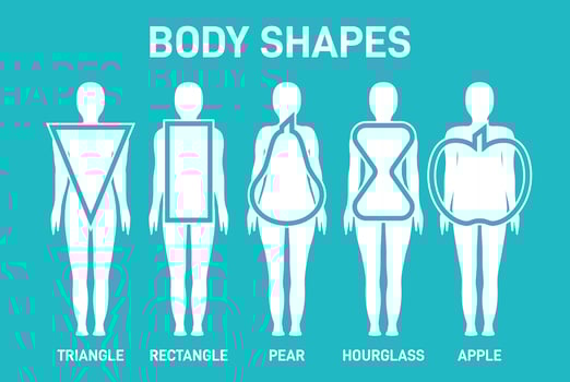 Gender Neutral Body Shapes Triangle, Rectangle, Apple, Pear and Hourglass vector