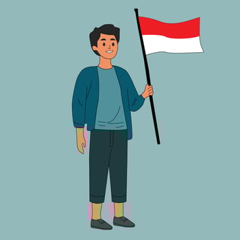 Indonesia Independence day. People holding Indonesian flag. Flat Character vector