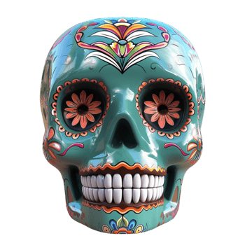 Generated AI Traditional Calavera 3d Sugar Skull isolated on transparent background the Day of the Dead Symbol png