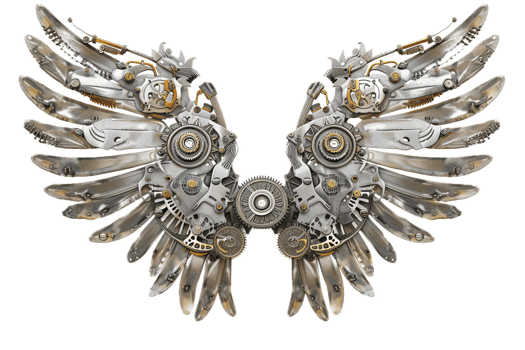Intricate Steampunk Mechanical Wings with Gears png