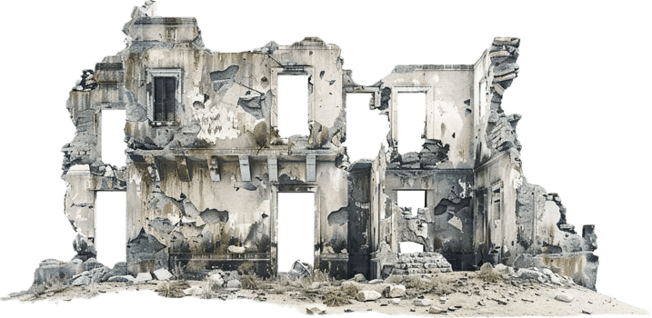 Abandoned Building Ruins with Crumbling Walls. png