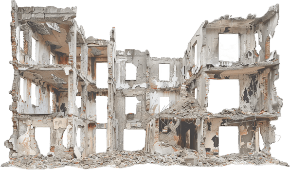 Abandoned Building Ruins with Crumbling Walls. png