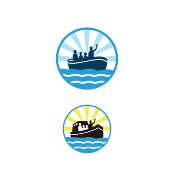Family on the Boat silhouette illustration vector