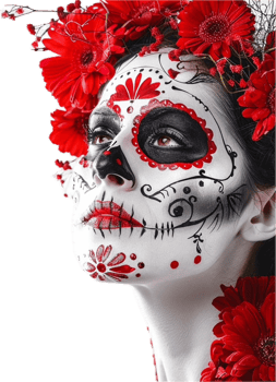 Day of the Dead Face Paint with Floral Headpiece. png