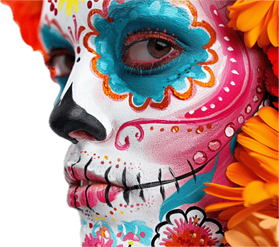 Day of the Dead Face Paint with Floral Headpiece. png
