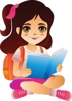 happy school girl reading book cartoon characters vector