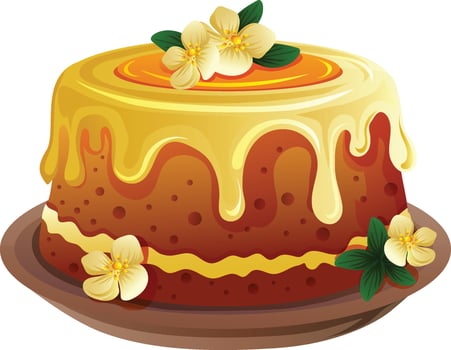 vanilla cake sponge cake creamy on top vector