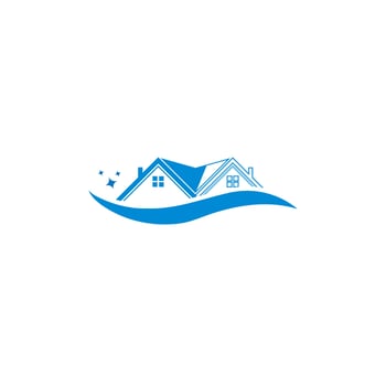 a house and wave logo design vector