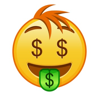 Money-mouth face Large size of yellow emoji smile with hair vector