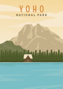 yoho national park poster vintage illustration design. national park in canada vintage poster design vector