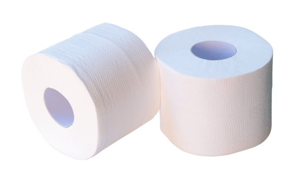 Front view of two rolls of tissue paper or toilet paper in stack isolated with clipping path in file format png