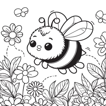 cute bumble bee line illustrations with honeycomb vector